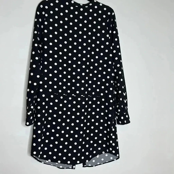 MERONA BLACK AND WHITE POLKA DOT SHIRT DRESS SIZE MEDIUM BUTTON DOWN LONG SLEEVE - Picture 9 of 10